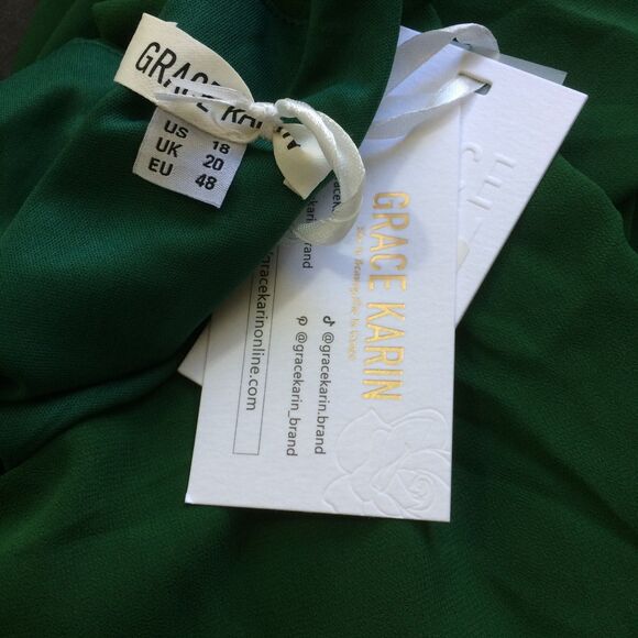 NEW Grace Karin Green Chiffon Shift Dress Sz 18 Flutter Sleeve Cocktail Party - Picture 5 of 5